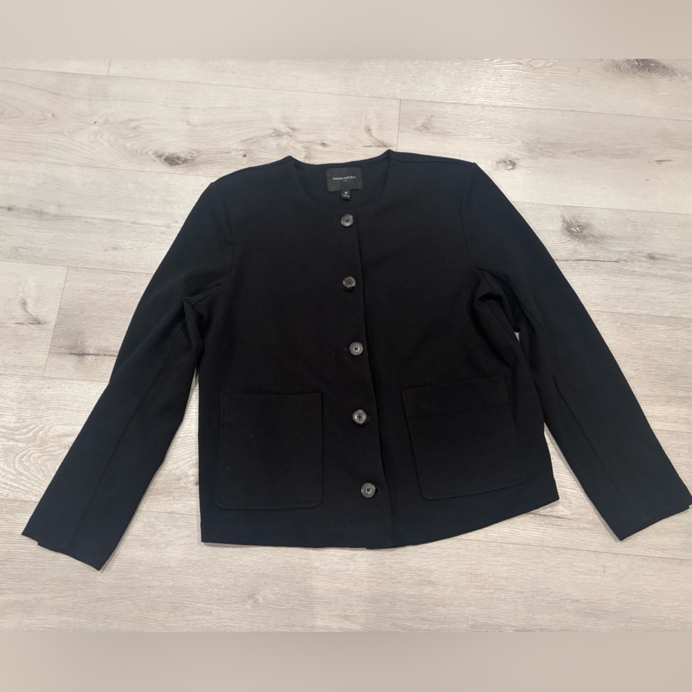 Banana Republic Factory Black Button-Front Women's Jacket with Patch Pockets